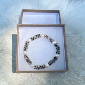 Beaded Silver and Pearl Bracelet